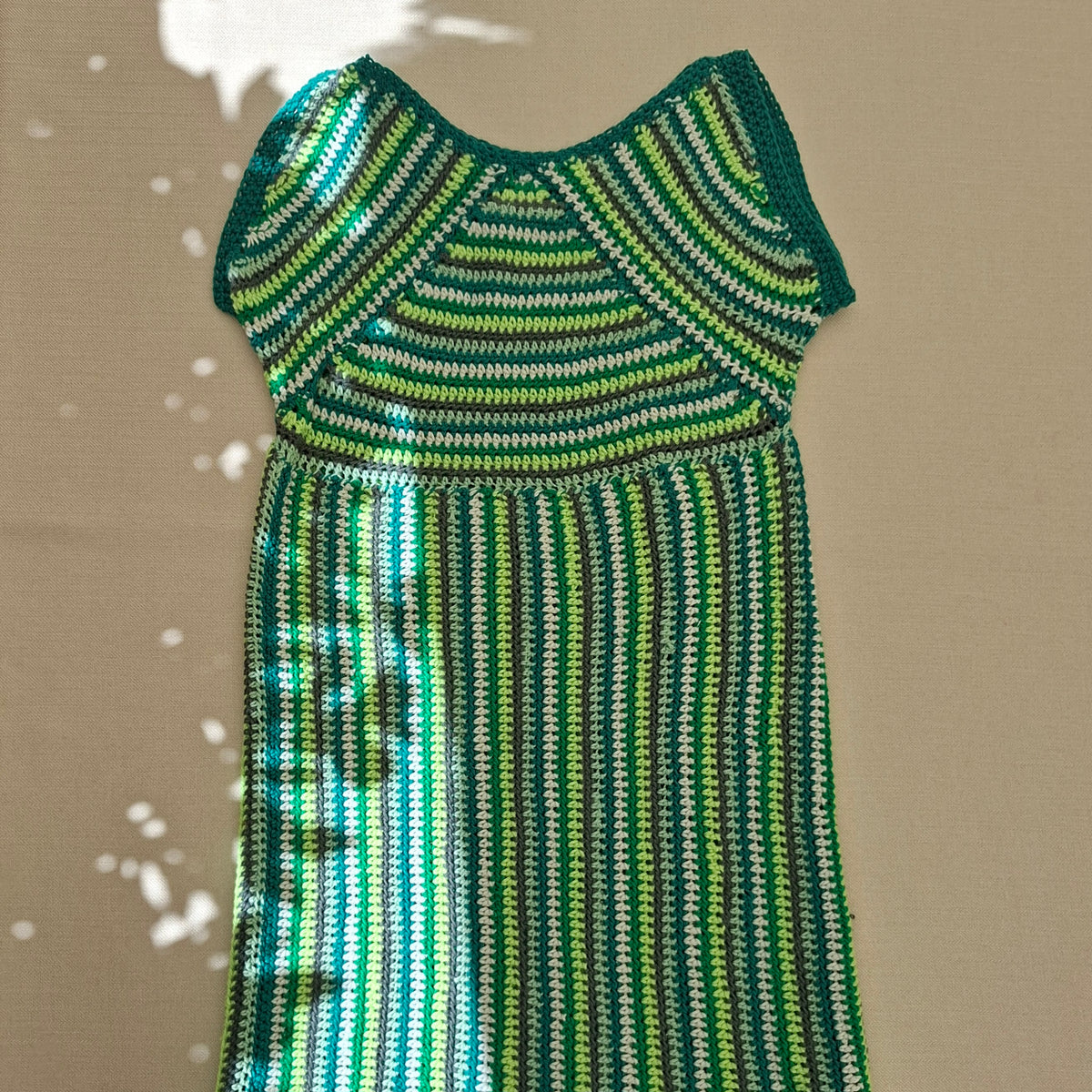 Green striped crochet dress