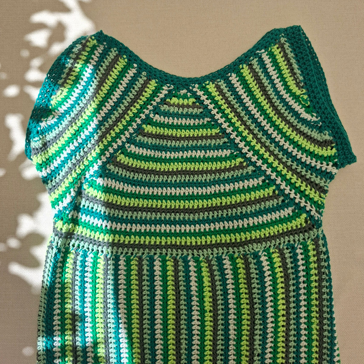 Green striped crochet dress