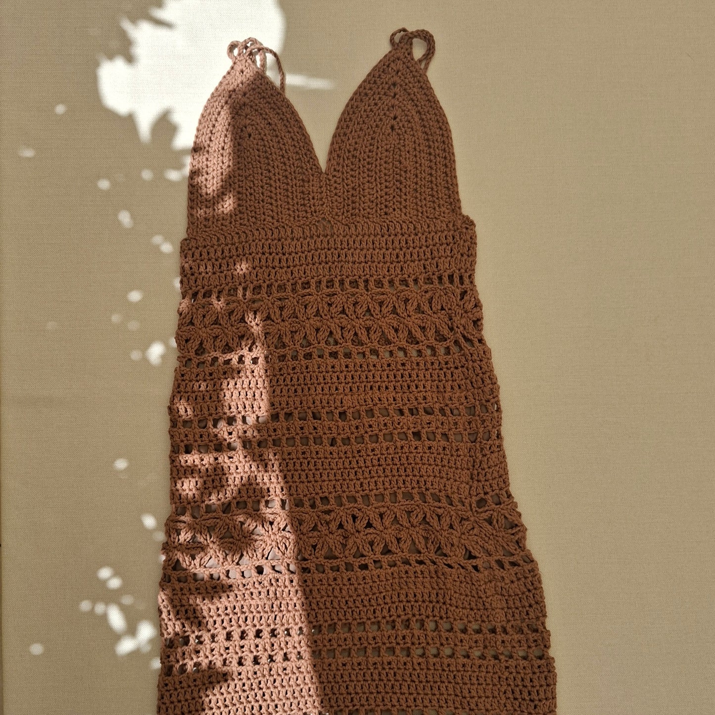Brown openwork crochet summer dress