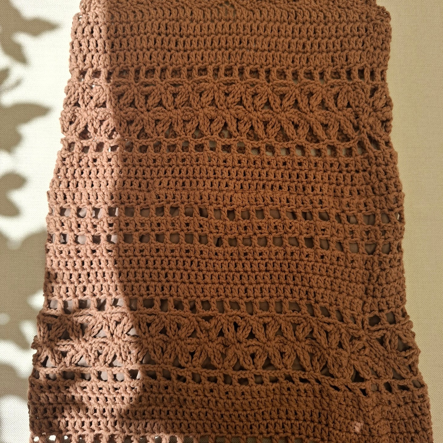 Brown openwork crochet summer dress