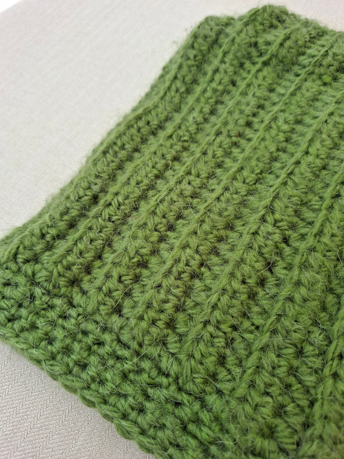 Green tie-up crochet balaclava