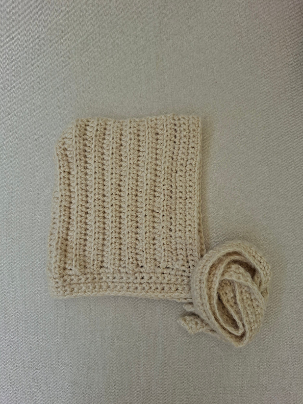 White tie-front crochet balaclava