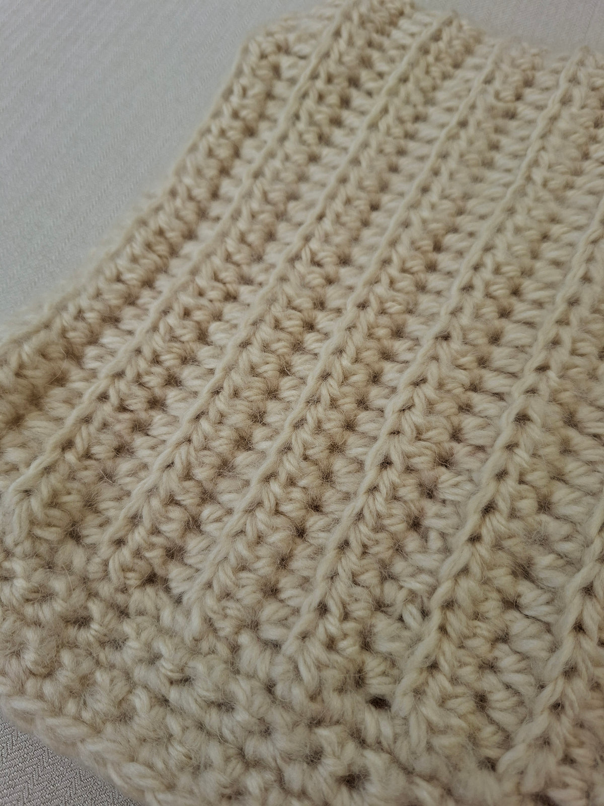 White tie-front crochet balaclava
