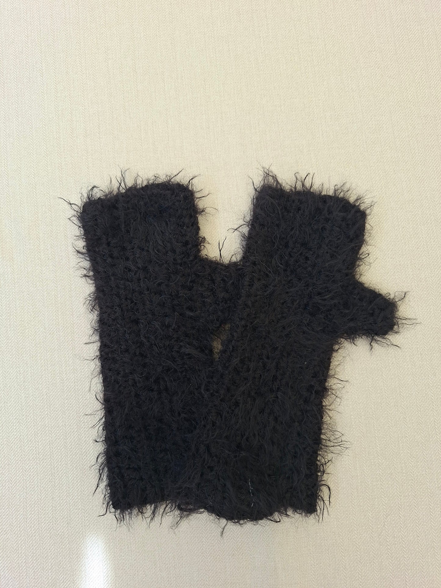 Black crocheted fingerless gloves