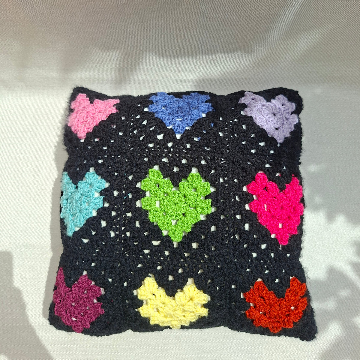 Crochet heart pillow