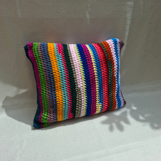 Multicolor striped crochet cushion