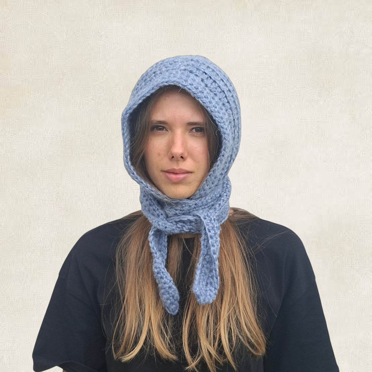 Black crochet tie balaclava