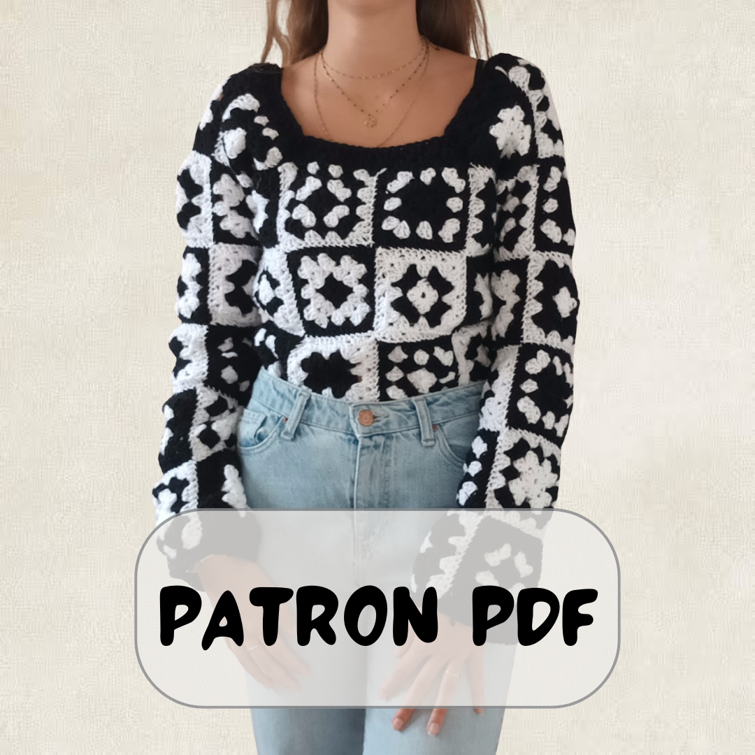 Granny Square Sweater Crochet Pattern Black&White – PDF Crochet Pattern