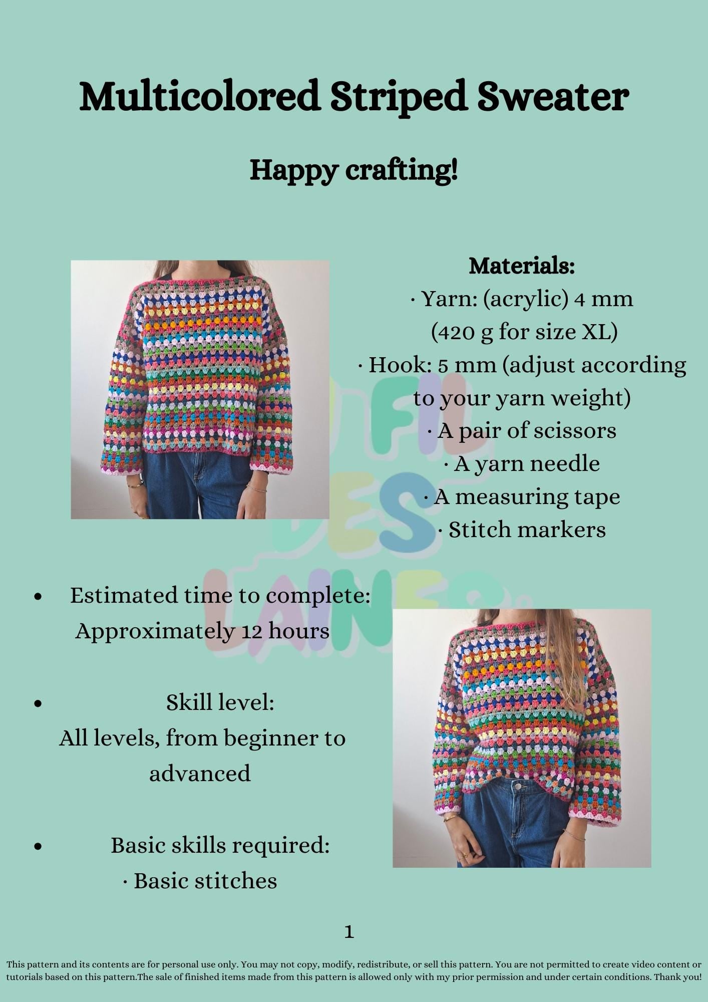 Multicolor Striped Crochet Sweater Pattern – PDF Crochet Pattern