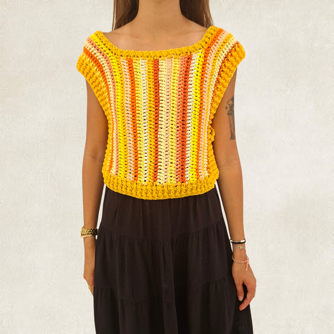 Top rayé orange en crochet