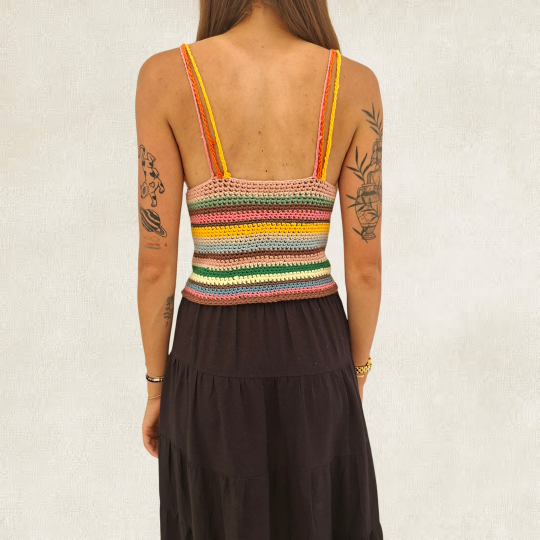 Débardeur rayé multicolore en crochet