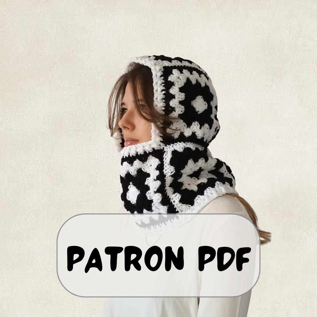 Black & White Granny Square Balaclava Crochet Pattern – PDF Crochet Pattern