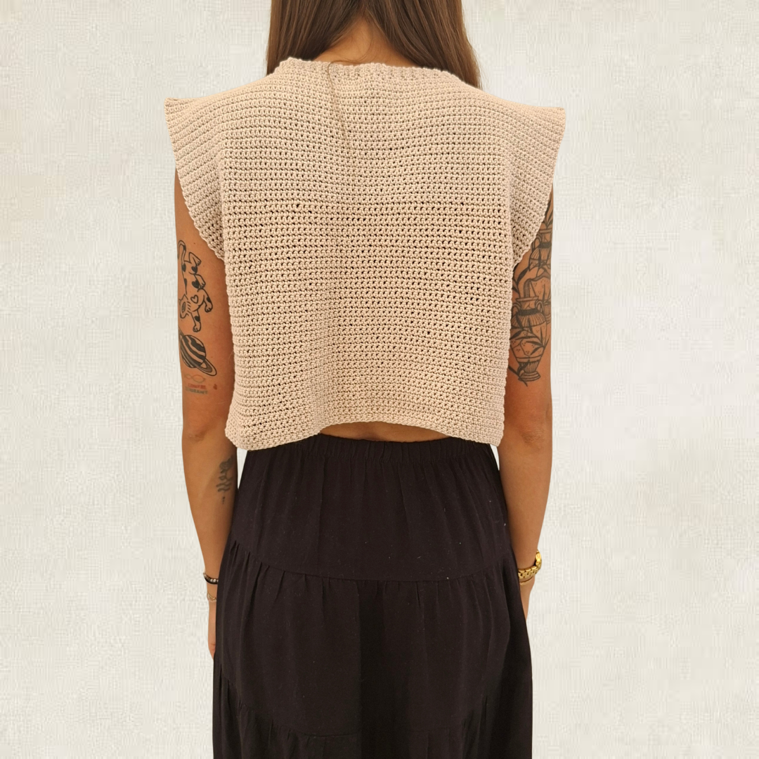 Top beige torsadé en crochet