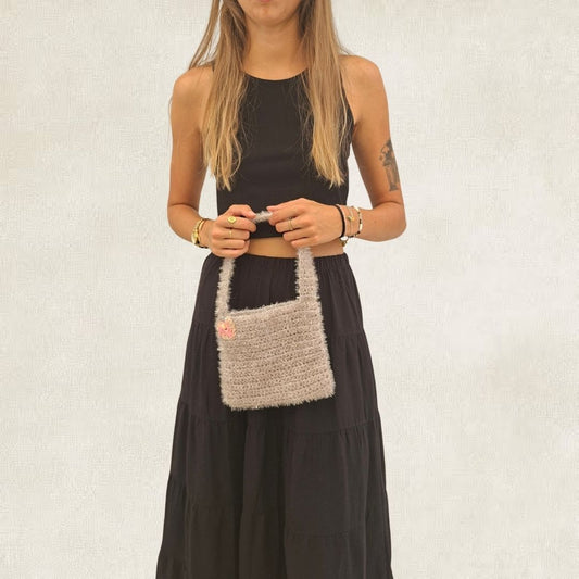 Small silver crocheted handbag - Handmade