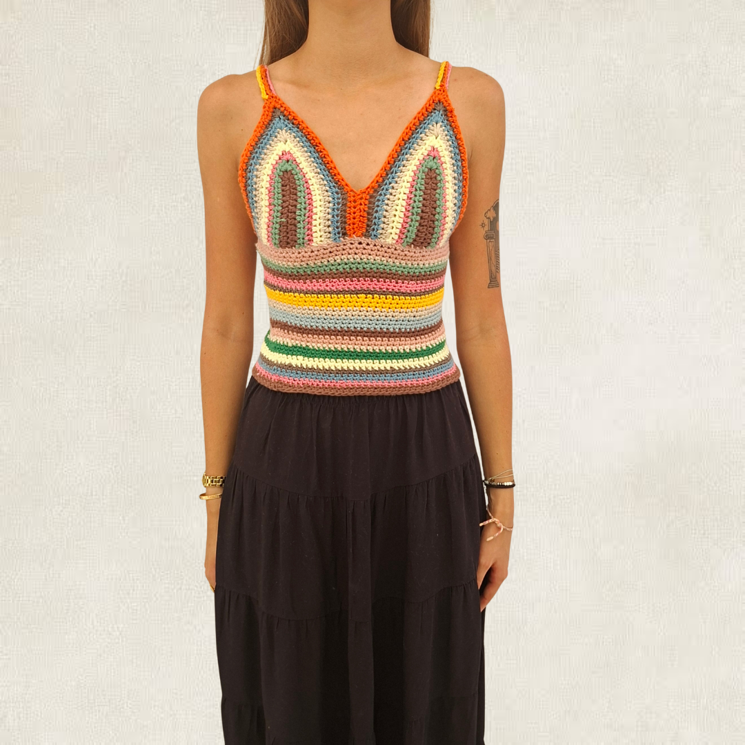 Débardeur rayé multicolore en crochet
