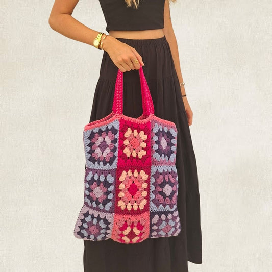 Multicolored granny square tote bag - Handmade Crochet