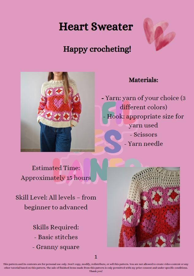 Crochet Sweater Pattern with Hearts – PDF Crochet Pattern