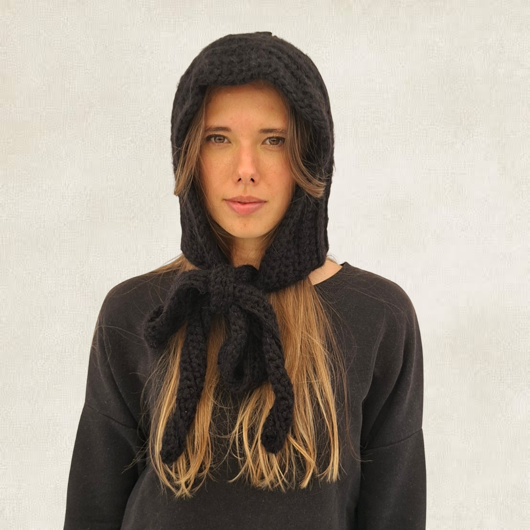 Black crochet tie balaclava