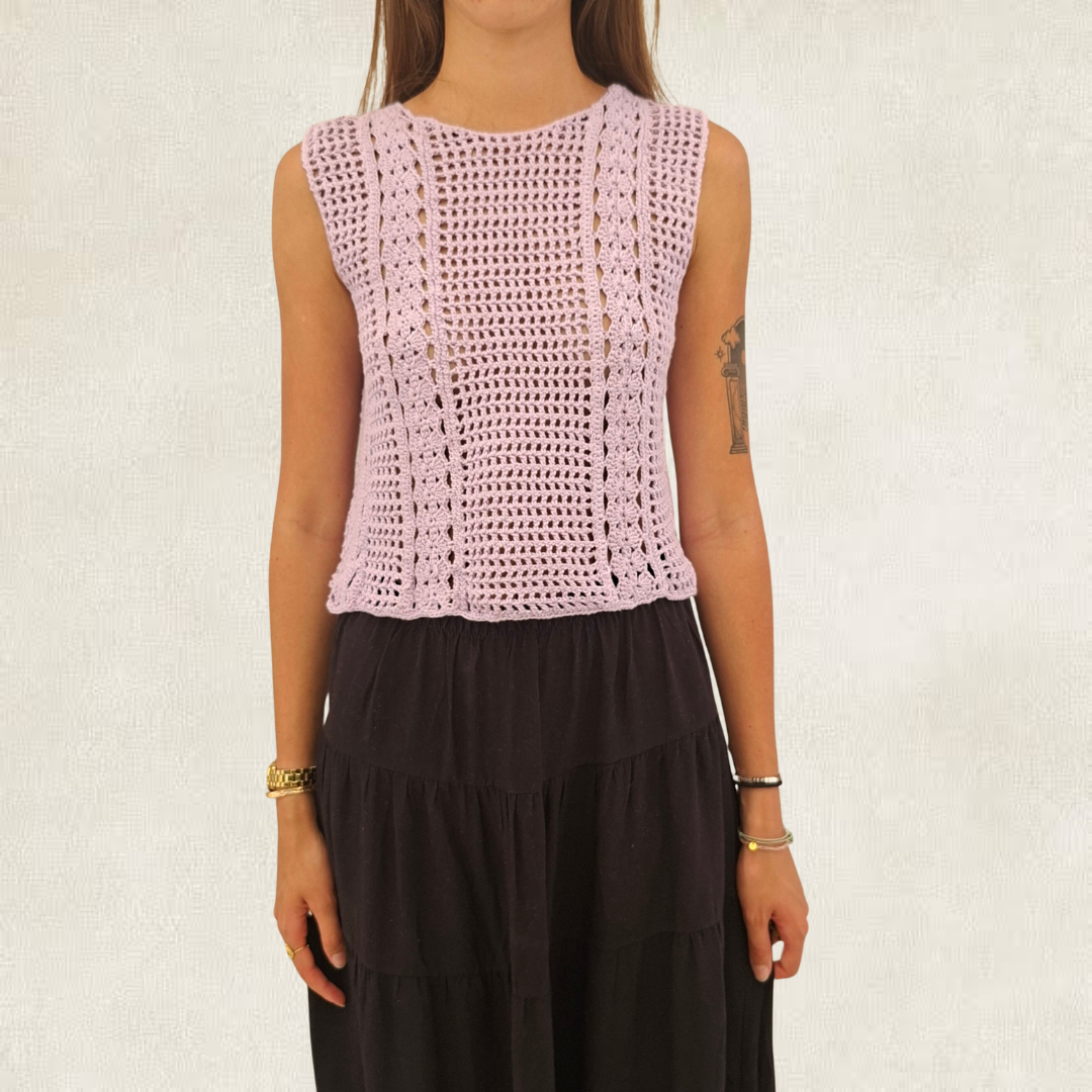 Lilac backless crochet lace tank top