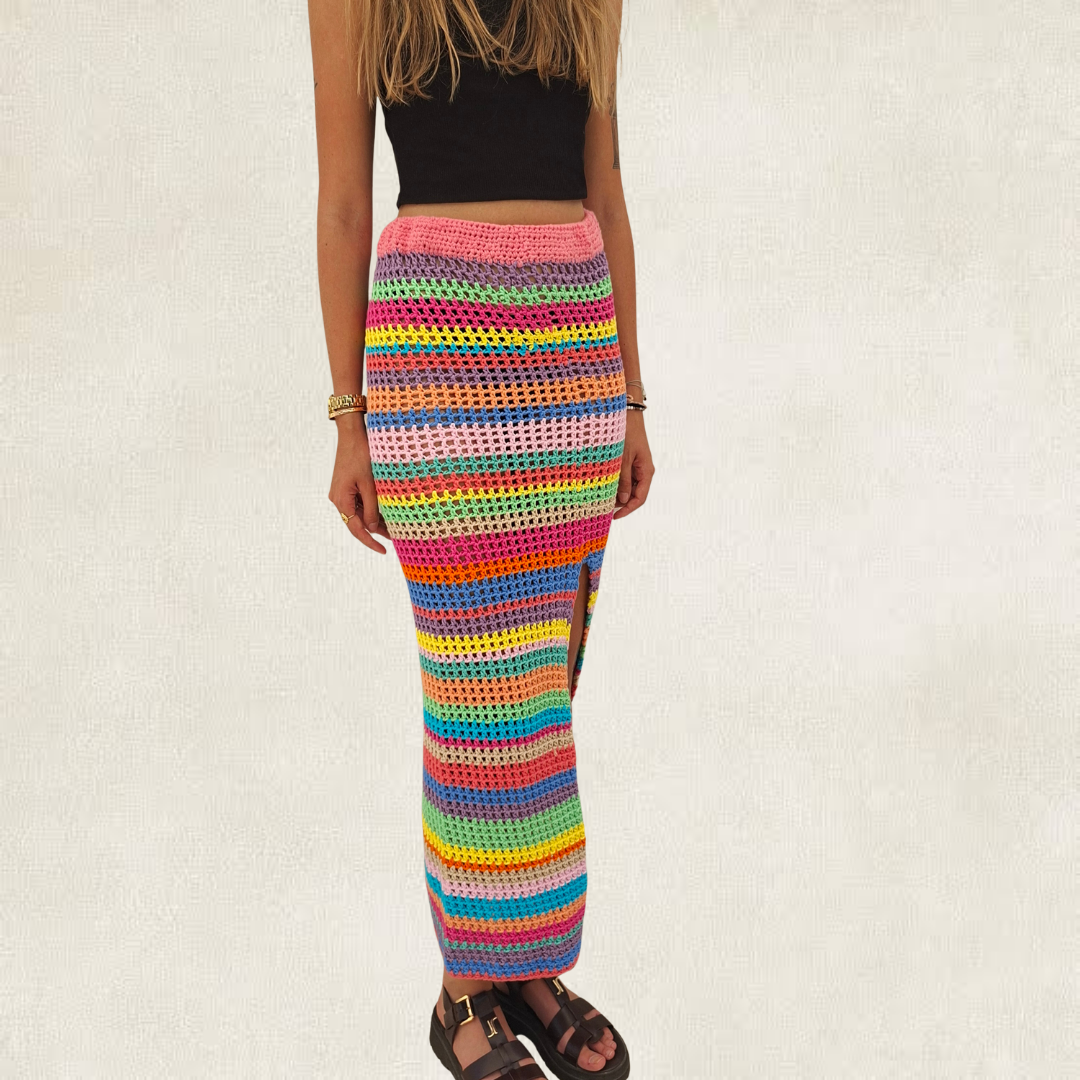 Jupe longue rayée multicolore en crochet