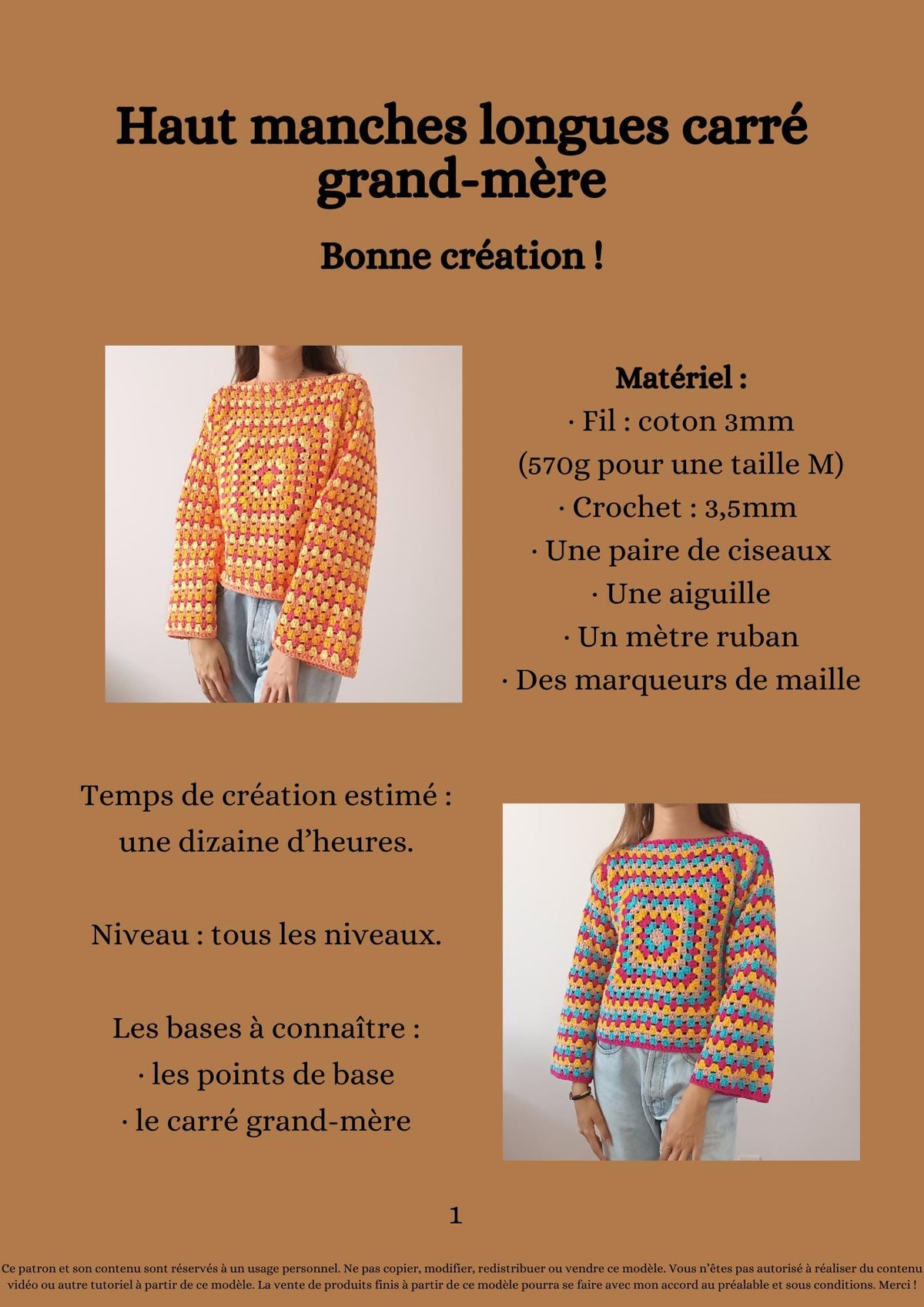 Modèle Crochet Manches Longues Granny squares – Patron PDF Crochet