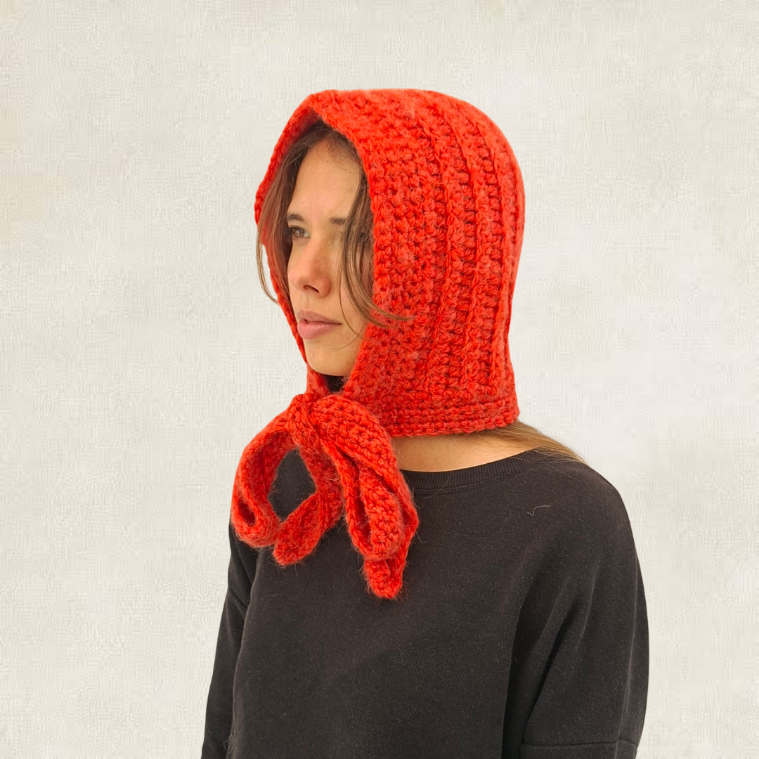 Orange crochet tie balaclava