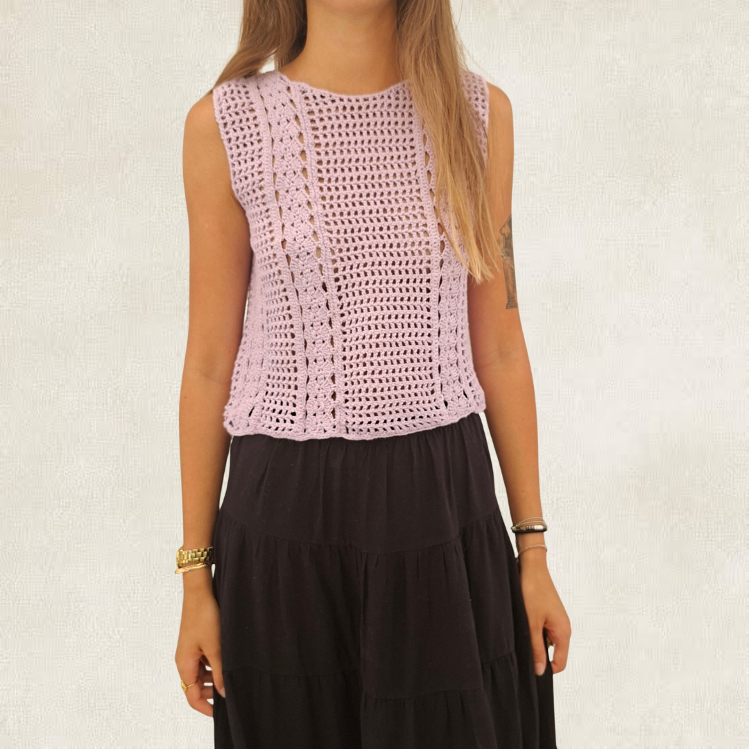 Lilac backless crochet lace tank top