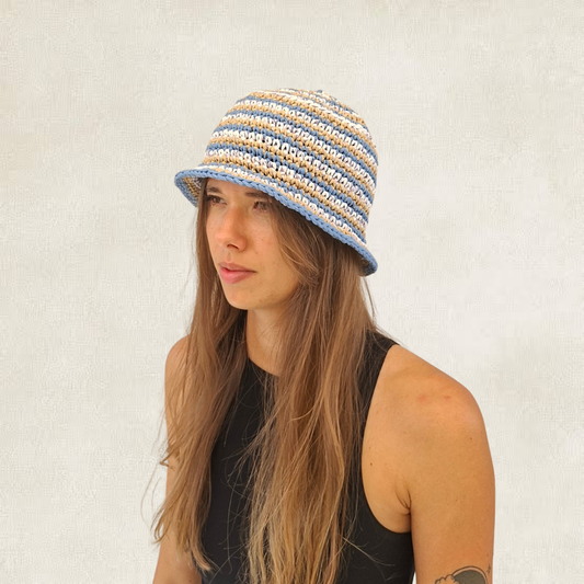 Striped raffia bob hat
