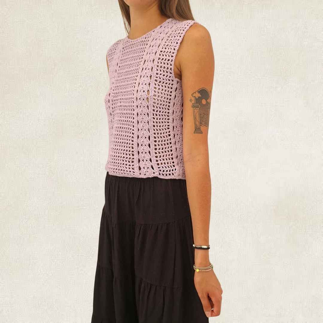 Lilac backless crochet lace tank top