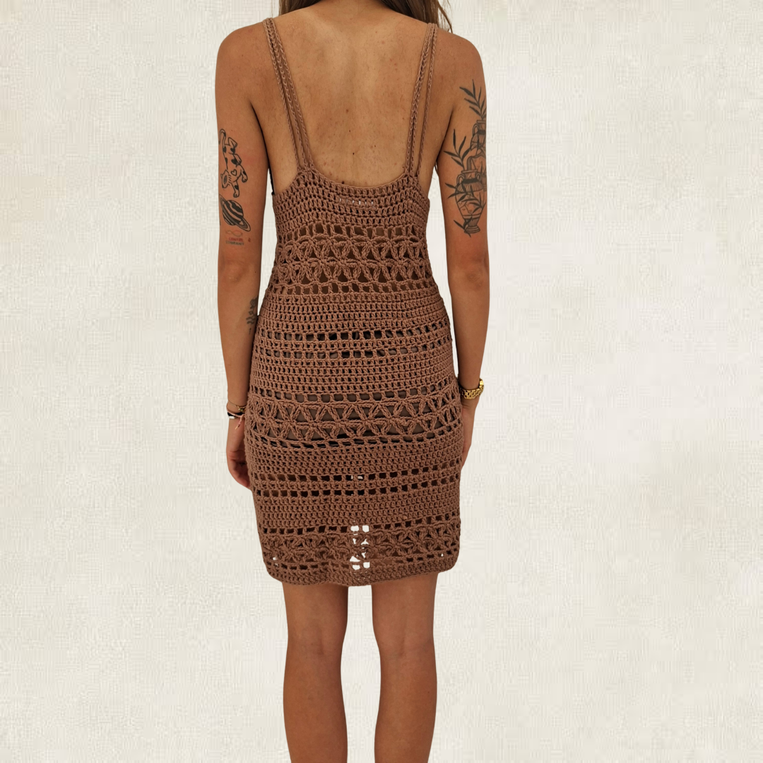 Brown openwork crochet summer dress