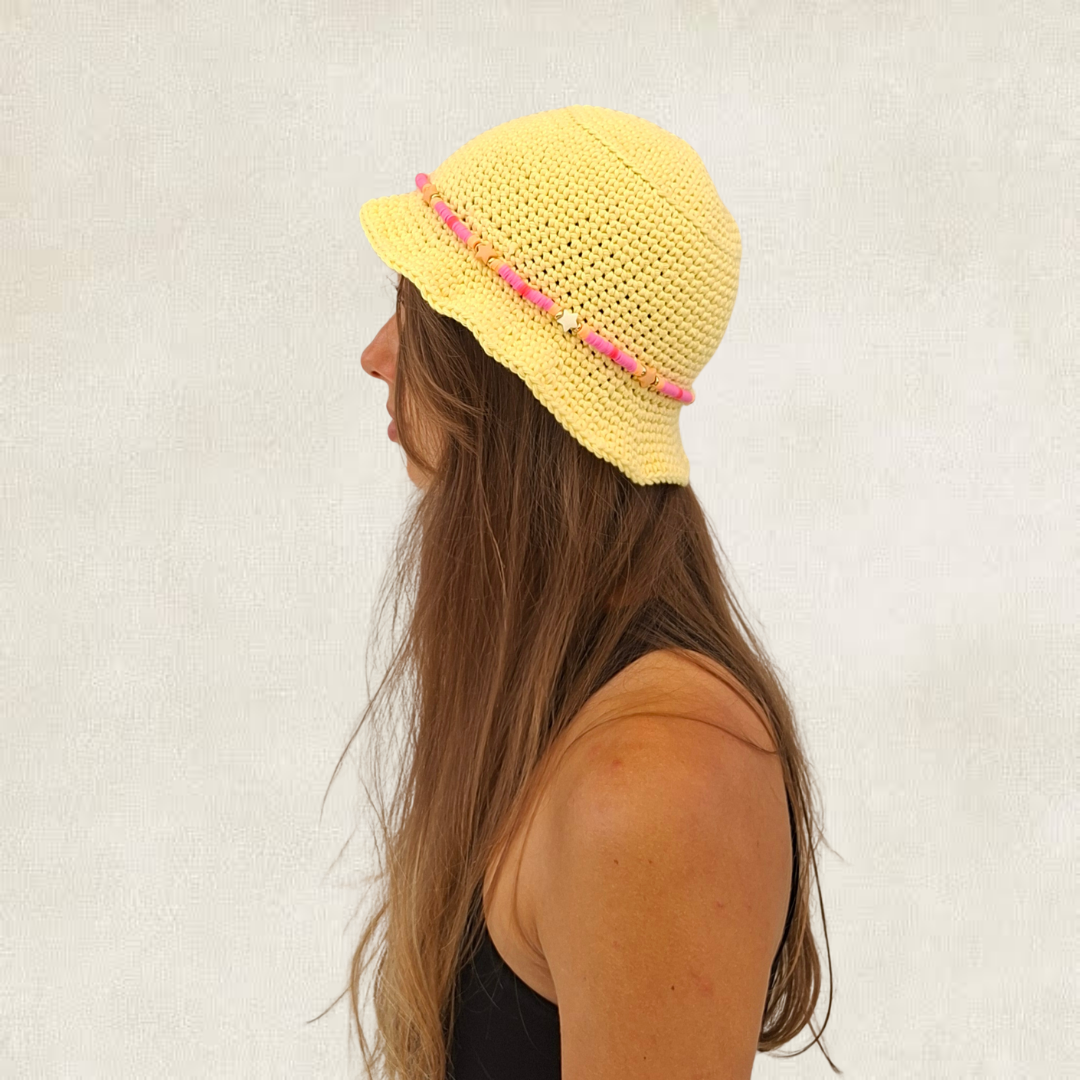 Yellow beanie & pearls