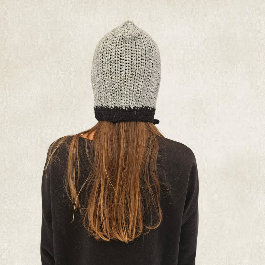Grey crochet balaclava with ties