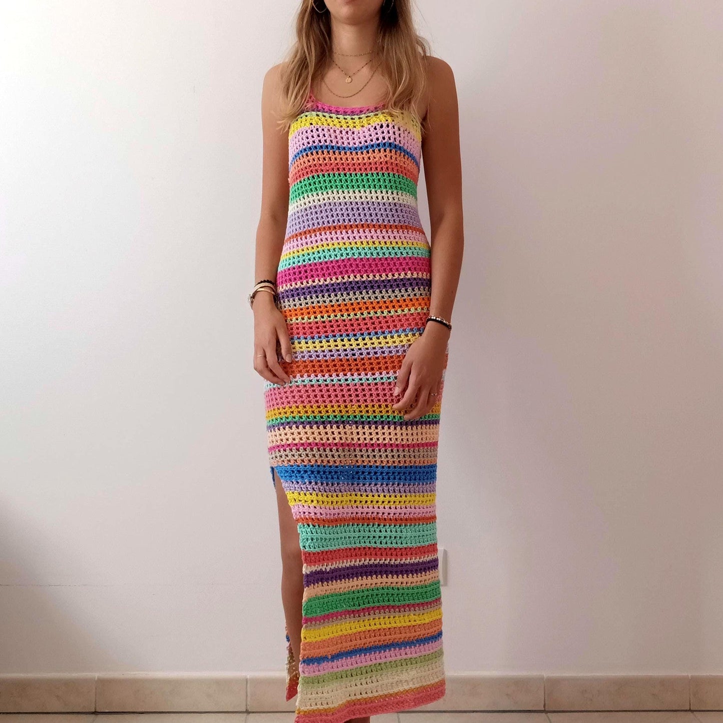 Crochet Pattern Long Multicolor Striped Dress – PDF Crochet Pattern