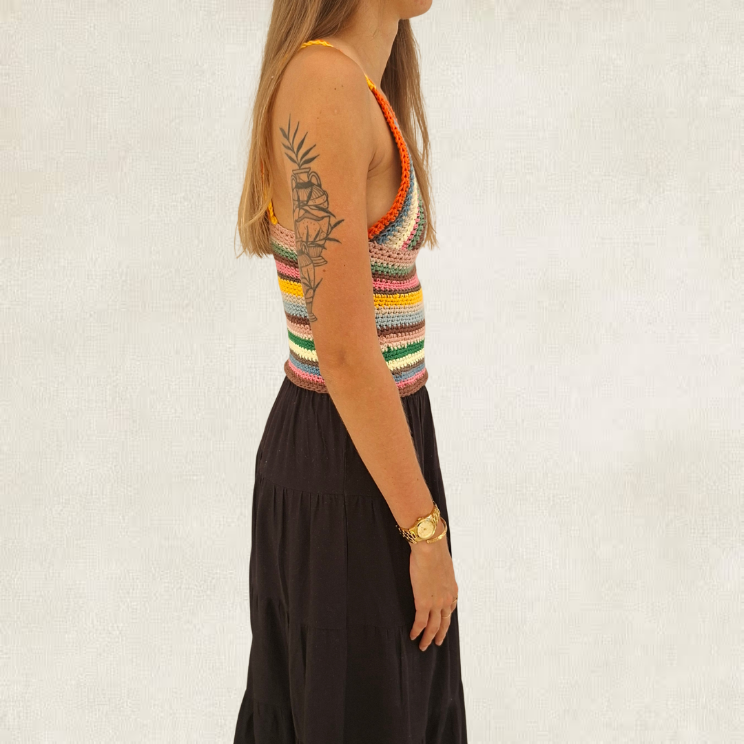 Débardeur rayé multicolore en crochet