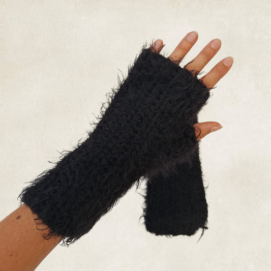 Black crocheted fingerless gloves