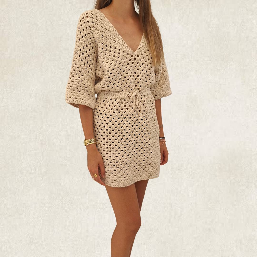 Robe d'été bohème beige en crochet
