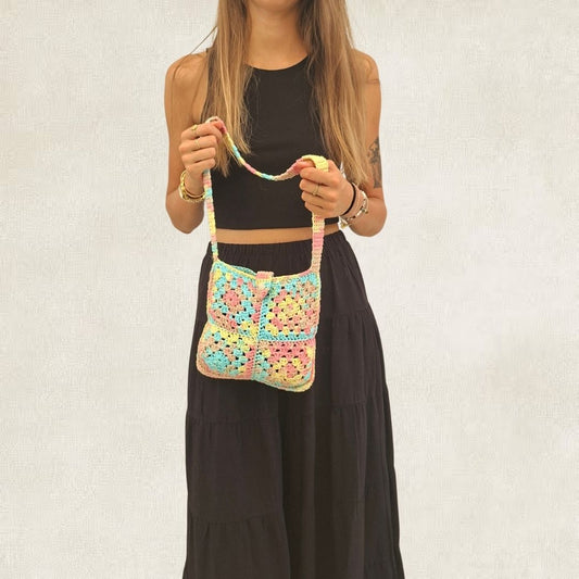 Small multicolored silver crochet handbag - Handmade