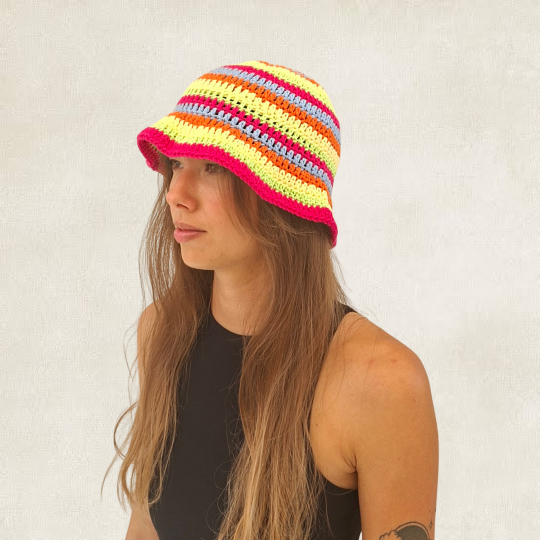 Modèle Crochet Bob rayé multicolore – Patron PDF Chapeau d'Été Crochet