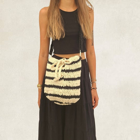 Striped Crochet Bucket Bag - Handmade