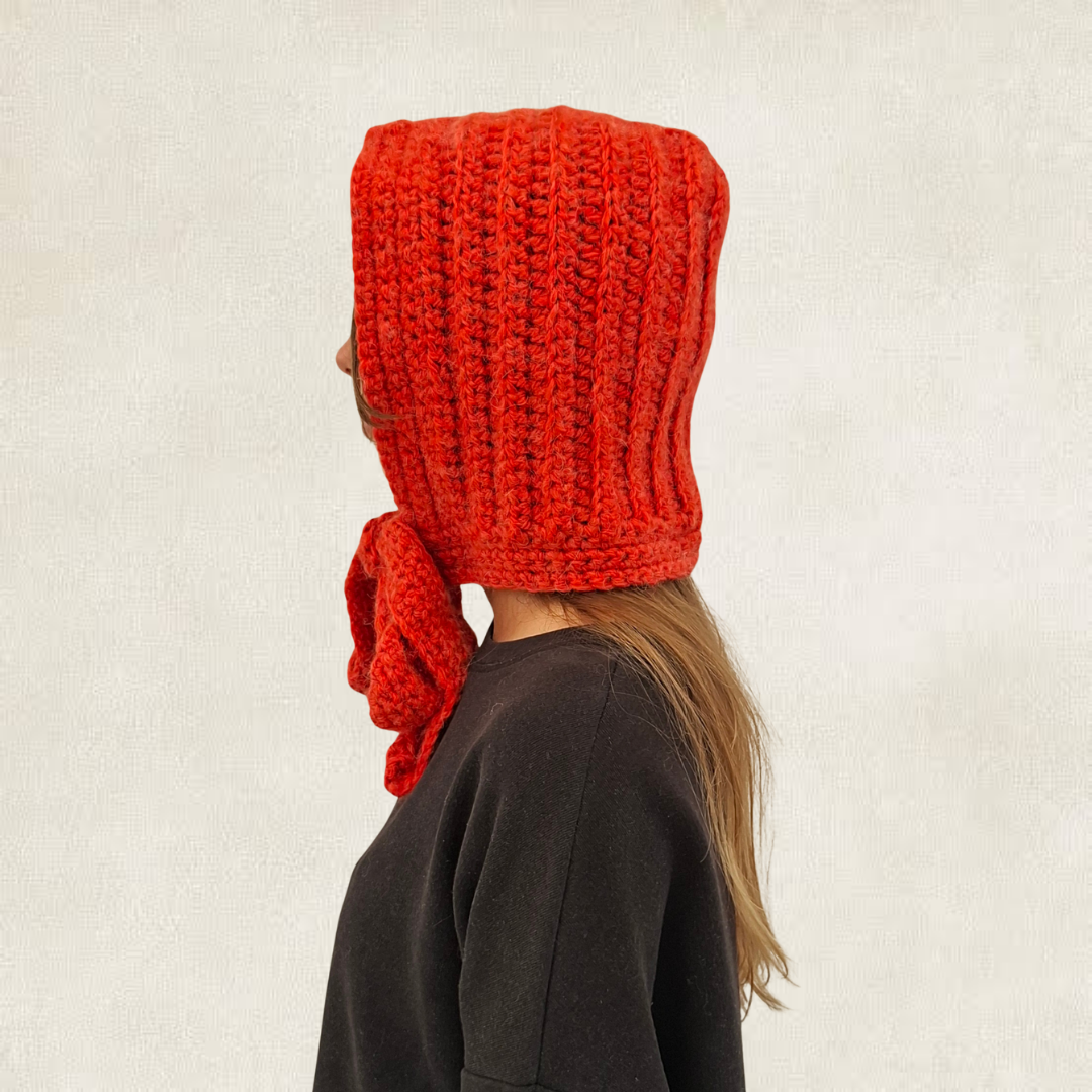 Orange crochet tie balaclava