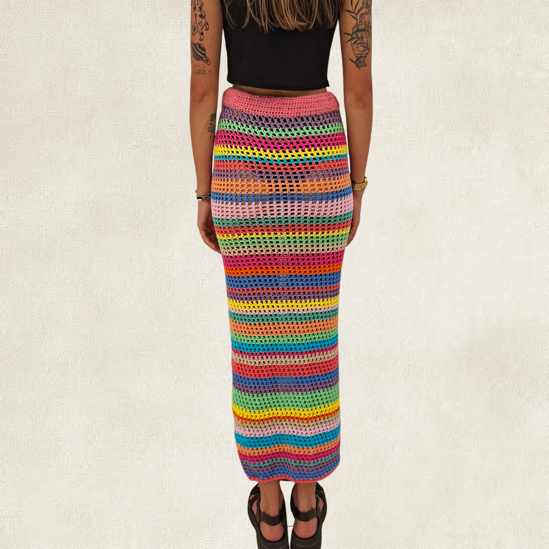 Jupe longue rayée multicolore en crochet