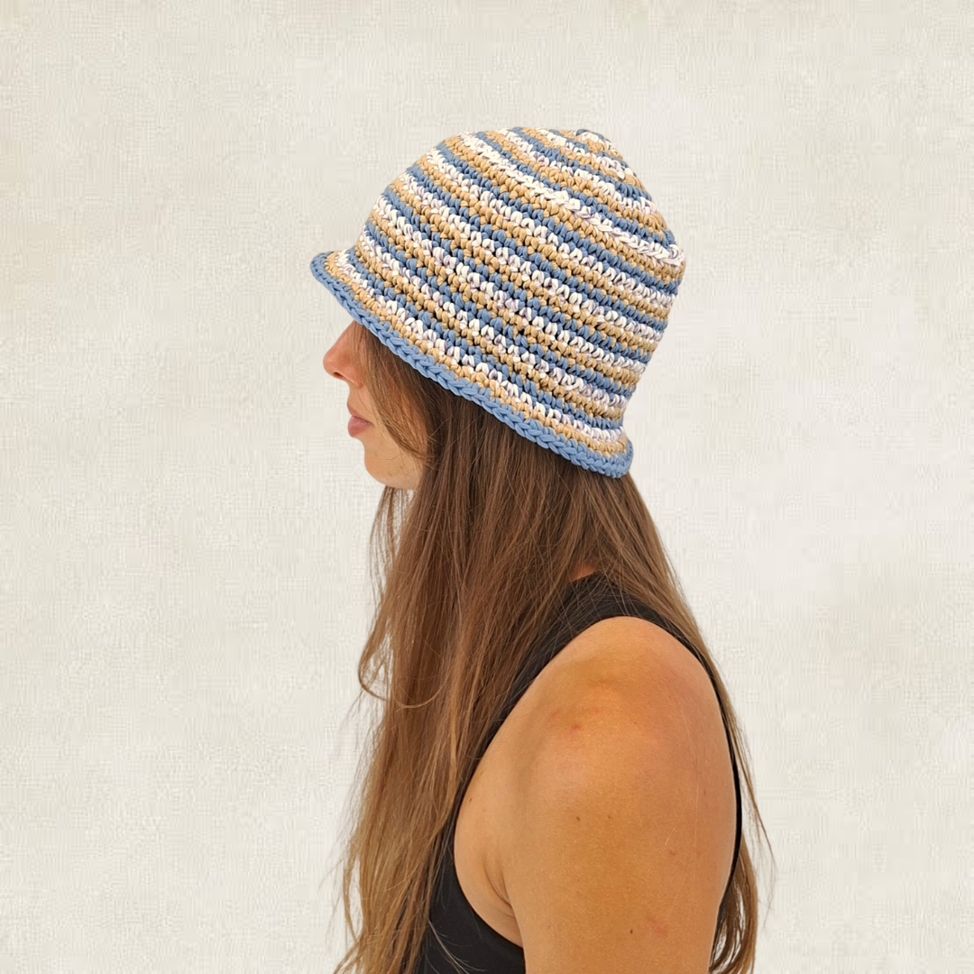Striped raffia bob hat