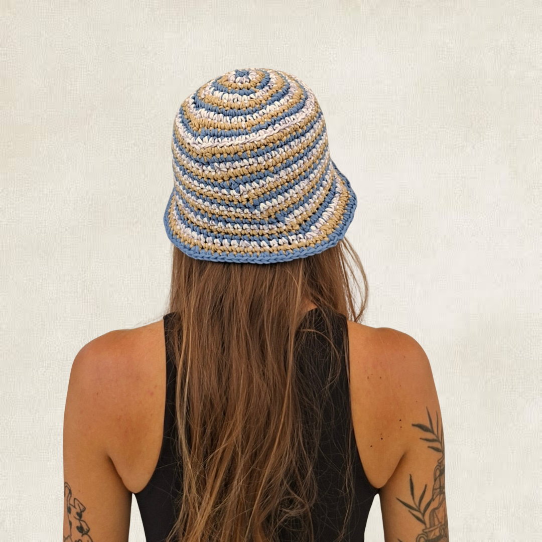 Striped raffia bob hat