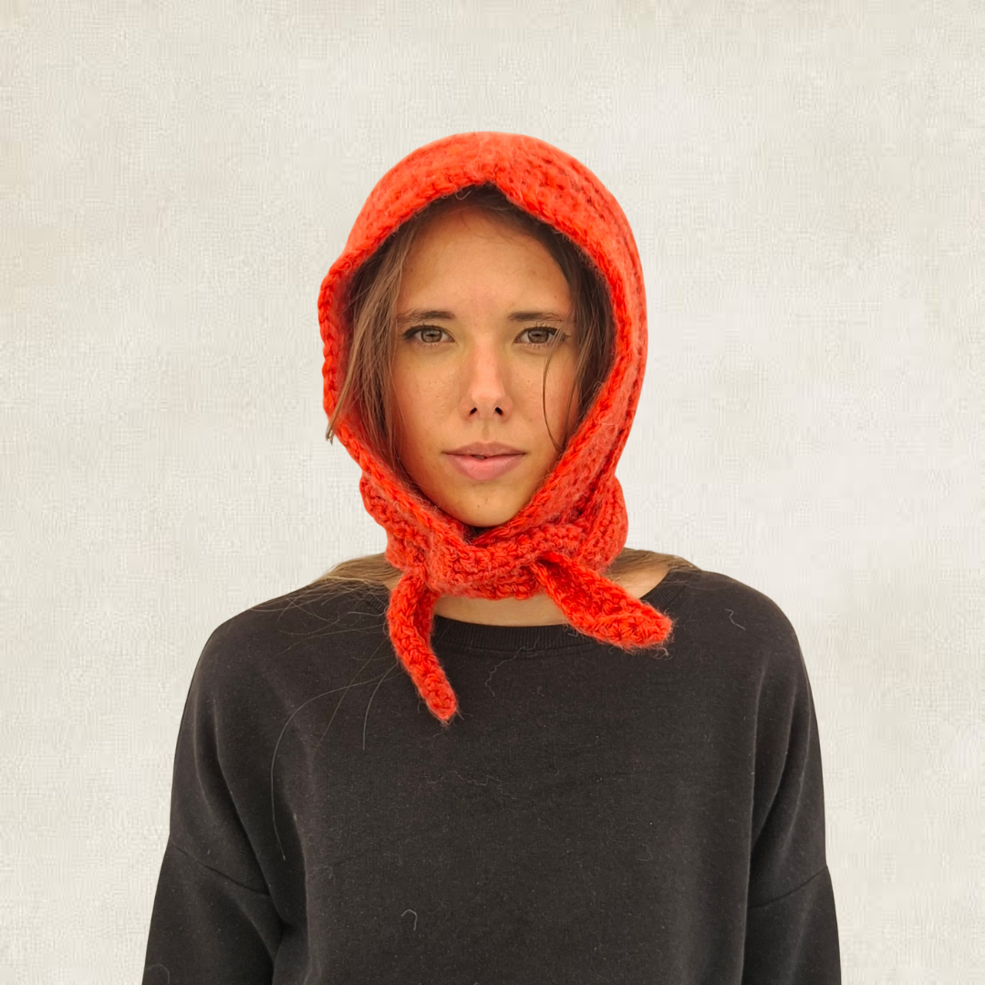 Orange crochet tie balaclava