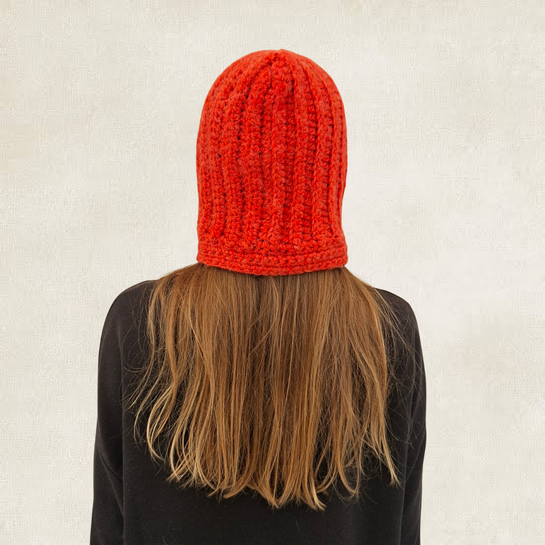 Orange crochet tie balaclava