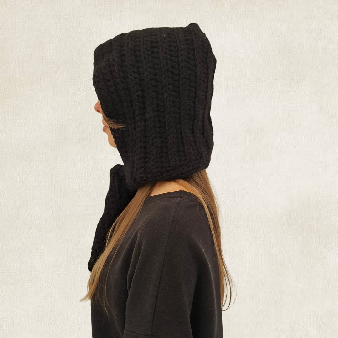 Black crochet tie balaclava
