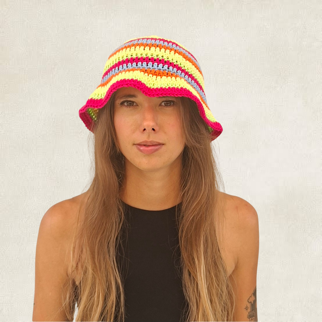 Modèle Crochet Bob rayé multicolore – Patron PDF Chapeau d'Été Crochet