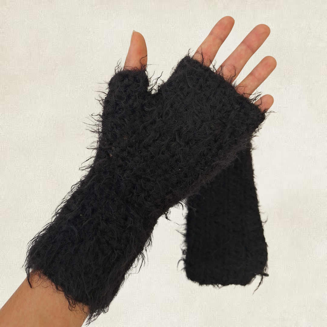 Black crocheted fingerless gloves