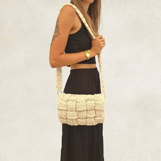 Ecru handmade crocheted shoulder bag