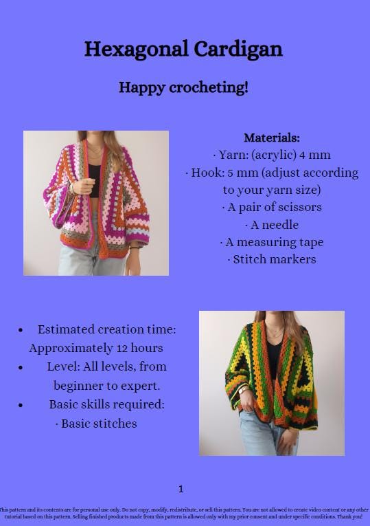 Modèle Crochet Cardigan hexagonal – Patron PDF Crochet